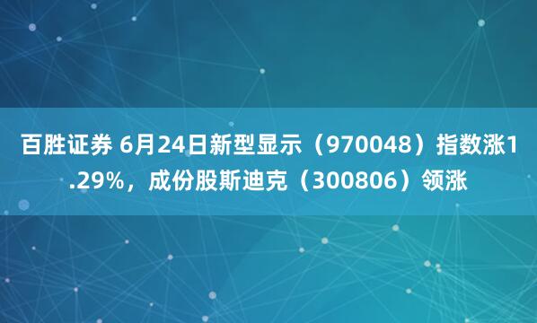 百胜证券 6月24日新型显示（970048）指数涨1.29%，成份股斯迪克（300806）领涨