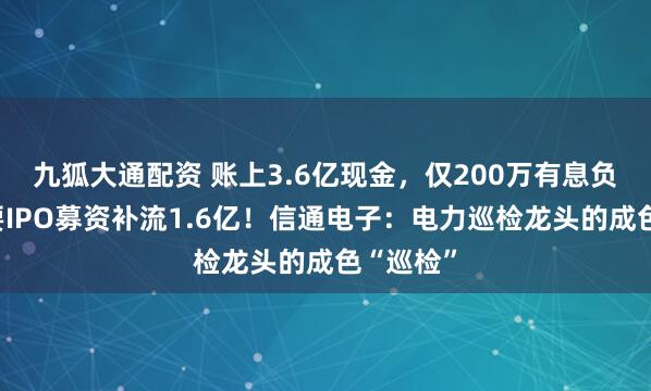 九狐大通配资 账上3.6亿现金，仅200万有息负债，却要IPO募资补流1.6亿！信通电子：电力巡检龙头的成色“巡检”