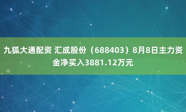 九狐大通配资 汇成股份（688403）8月8日主力资金净买入3881.12万元