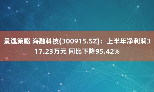 景逸策略 海融科技(300915.SZ)：上半年净利润317.23万元 同比下降95.42%