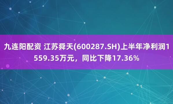 九连阳配资 江苏舜天(600287.SH)上半年净利润1559.35万元，同比下降17.36%
